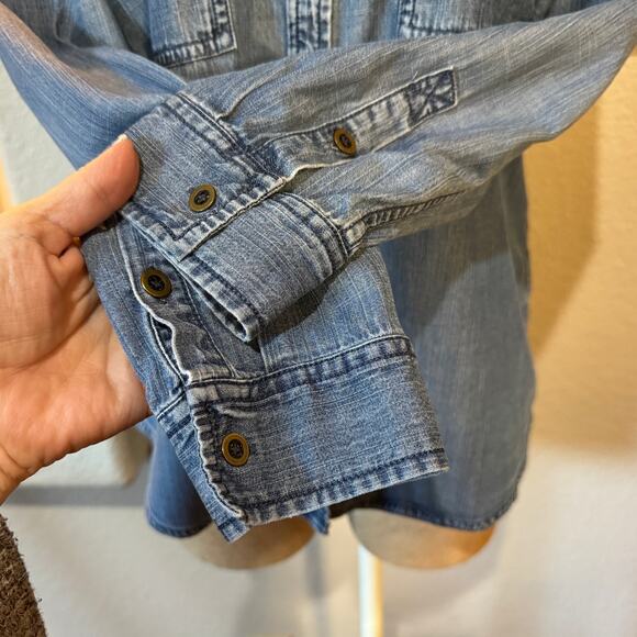 Eileen Fisher Chambray Denim Button Down Front Cotton Blouse Top Size Small EUC - Picture 6 of 12